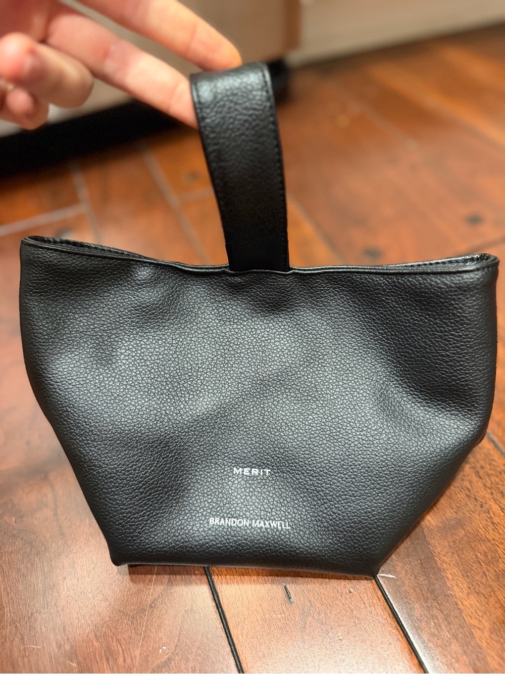 Brandon Maxwell Black Pebbled Leather Toiletry Wristlet